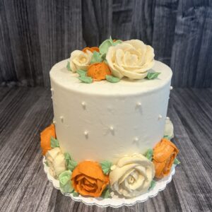 White Pearl & Roses Cake