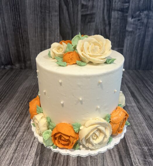 White Pearl & Roses Cake