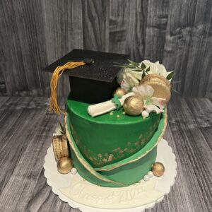 Graduation Green & Gold Cake