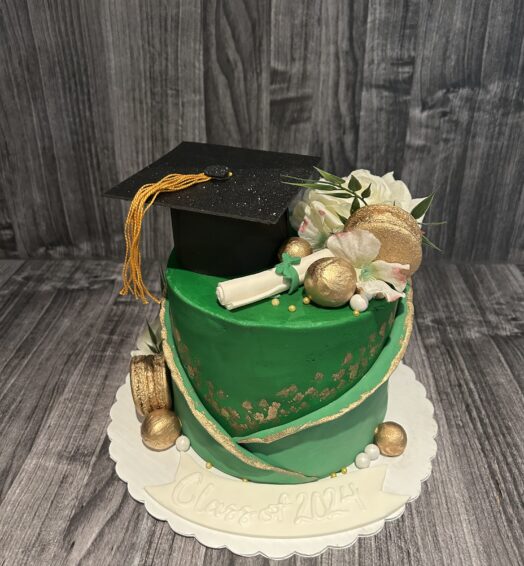 Graduation Green & Gold Cake
