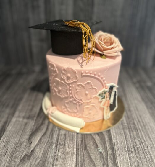 Graduation Pink Floral Cake