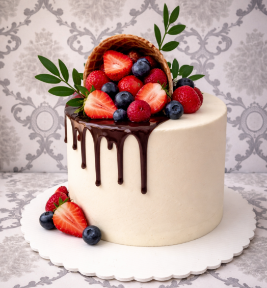 Fruit Filled Waffle Cone Cake